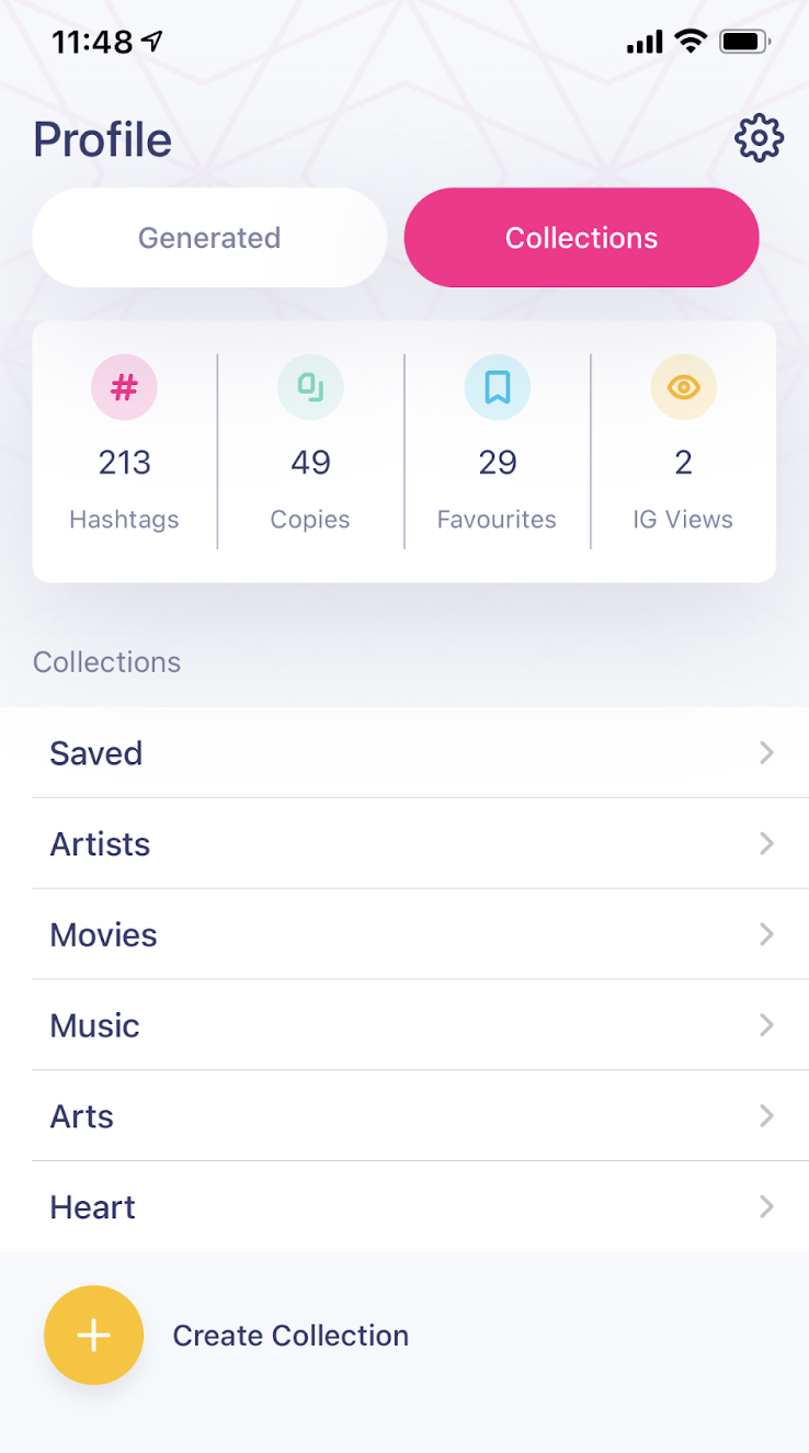 Hashtag expert collections tab