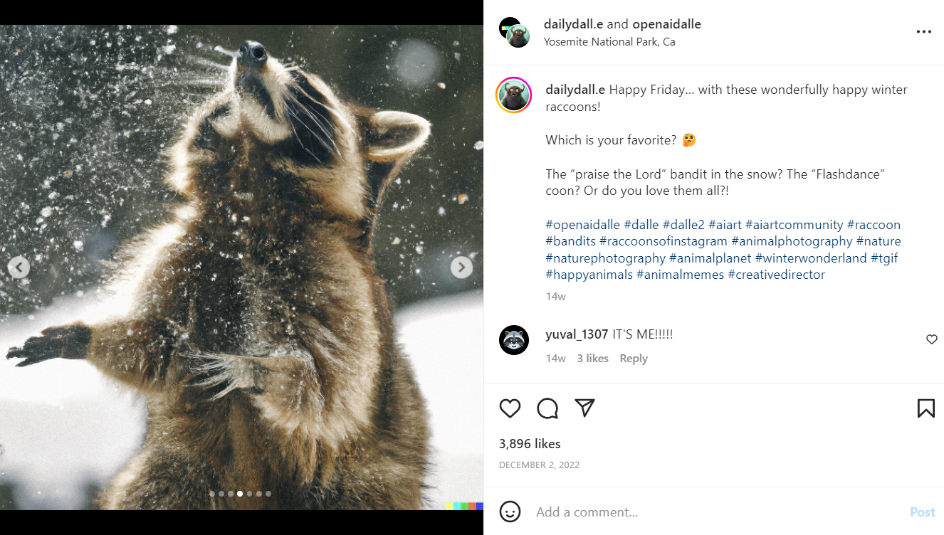 An Instagram post created by using images generated by Dall-E